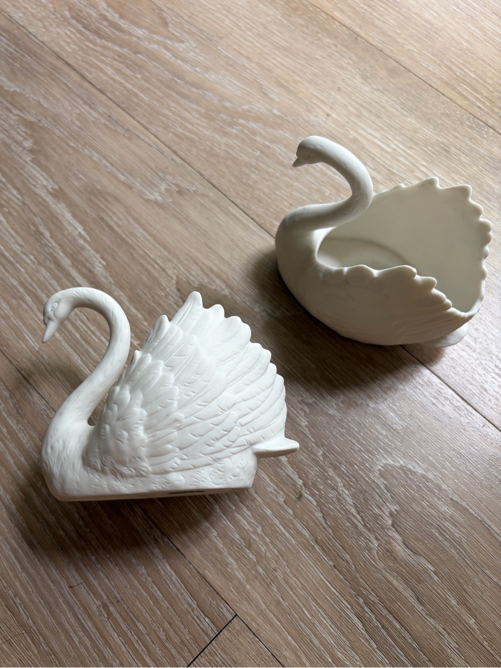 Vintage 80s PartyLite White Ceramic Swan Bird Tealight Candle Holders (Set of 2)